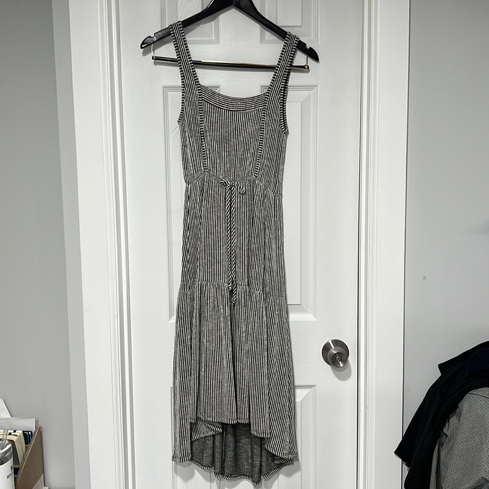 NWT Black & White Striped Midi Dress with Tie - Women's S